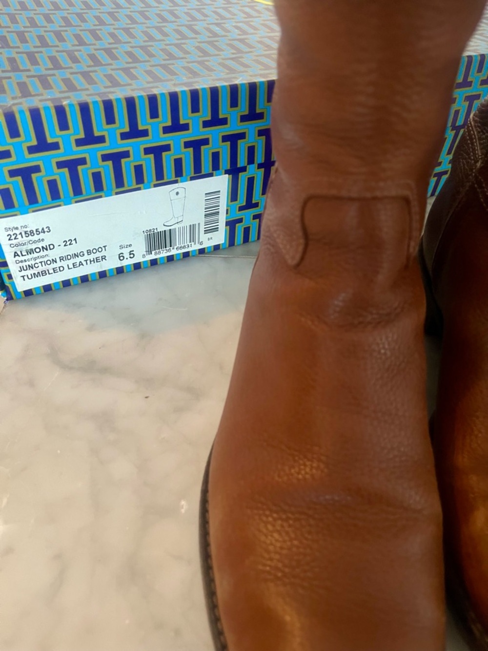 Tory Burch Chestnut Brown Leather Knee Junction Boots with Gold Logo Medallion - Picture 5 of 12